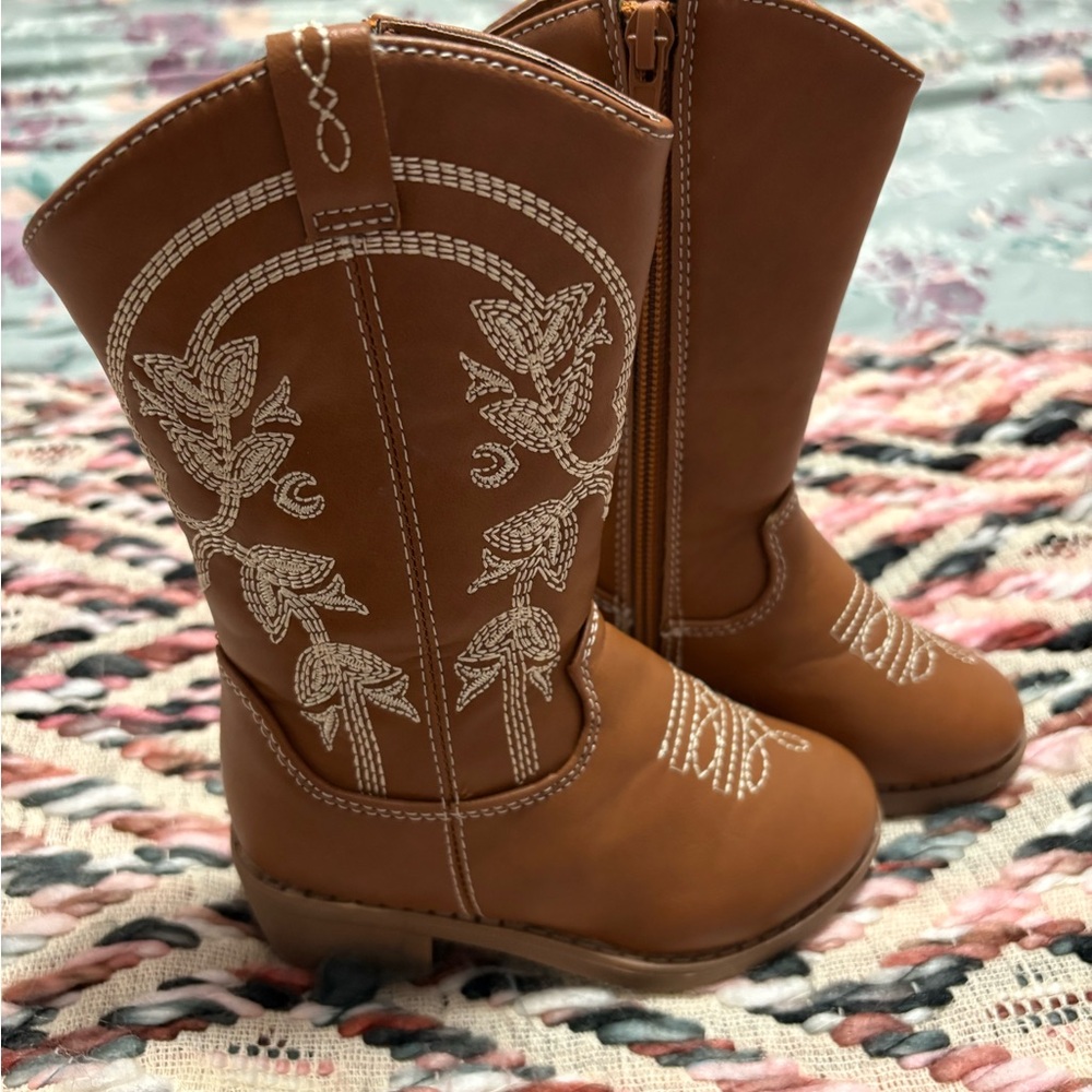 Kids Brown Embroidered Boots